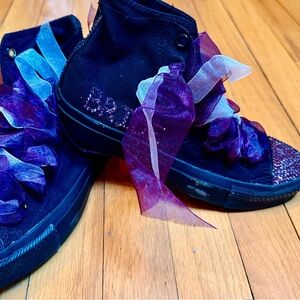Custom Swarovski, crystal Converse Purple and Black bridal Sneakers